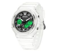 Gosasa Unisex Digital Sports Watch 5ATM Waterproof Tactical Analog-Digital Watch with Stopwatch, Alarm, LED Backlight, Transparent Strap - Military Style for Men & Women, A Transparent White