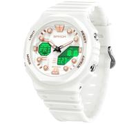 Gosasa Unisex Digital Sports Watch 5ATM Waterproof Tactical Analog-Digital Watch with Stopwatch, Alarm, LED Backlight, Transparent Strap - Military Style for Men & Women, White Rose Gold