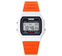 Gosasa Unisex Digital Sports Watch Classic Transparent Color PU Strap 30M Waterproof Casual Watch with EL Backlight, Alarm, Stopwatch, 12/24H Display, White Orange, Classic
