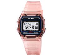 Gosasa Unisex Digital Sports Watch Classic Transparent Color PU Strap 30M Waterproof Casual Watch with EL Backlight, Alarm, Stopwatch, 12/24H Display, Pink