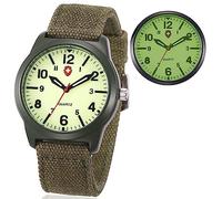 Gosasa Unisex Military Analog Field Watch Nylon Strap Luminous Dial Easy to Read Casual Tactical Sports Quartz Wrist Watch Daily Water Resistant, G-Green Luminous, Casual