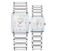 Gosasa Vintage Couple Watches Square Quartz Ceremic Wristwatch, White, Luxury
