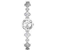 Gosasa Vintage Gold Watch for Women Hollow Four Leaf Chain Bracelet Dainty Small Ladies Dress Quartz Watch Waterproof Luxury Gift, Silver, Luxury
