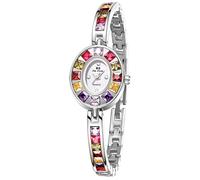Gosasa Vintage Women's Dress Watch Colorful Crystal Oval Bracelet Ladies Small Dial Quartz Waterproof Dainty Wrist Watch Adjustment Tool Included, Silver, Luxury