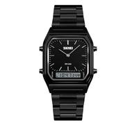 Gosasa Women Men Square Multifunction Stopwatch Dual Display Wristwatches Stainless Steel Strap Analog Sports Watches, black, Digital