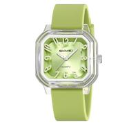 Gosasa Women Quartz Watch Big Arabic Numerals Easy to Read Square Dial Analog Colorful Silicone Band Casual Women Wrist Watch, T Green, Fashionable