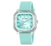 Gosasa Women Quartz Watch Big Arabic Numerals Easy to Read Square Dial Analog Colorful Silicone Band Casual Women Wrist Watch, Blue, Fashionable