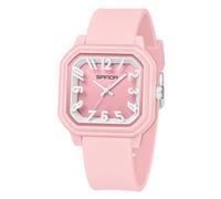 Gosasa Women’s Quartz Watch Big Arabic Numbers Easy to Read Square Dial Analog Colorful Silicone Strap Casual Ladies Wrist Watch, W Pink Red, Fashion