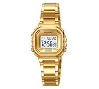 Gosasa Women’s Retro Digital Watch, Small Square LED Backlight, 30M Water Resistant, Stainless Steel Bracelet, Alarm Stopwatch 1/100s, Date Week, 12/24H, Zinc Alloy Case, Gold
