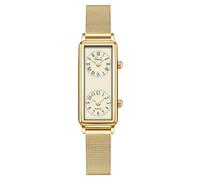Gosasa Women’s Vintage Rectangle Watch Dual Time Zone Watch for Small Wrist, S Gold, Retro
