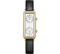 Gosasa Women’s Vintage Rectangle Watch Dual Time Zone Waterproof Ladies Quartz Analog Watch for Small Wrist with Two Dials, Roman & Arabic Numerals, Leather Strap for Travel & Business, Black White