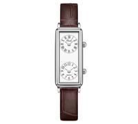 Gosasa Women’s Vintage Rectangle Watch Dual Time Zone Waterproof Ladies Quartz Analog Watch for Small Wrist with Two Dials, Roman & Arabic Numerals, Leather Strap for Travel & Business, Brown White