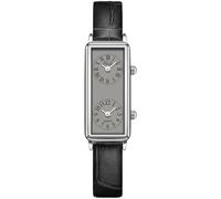 Gosasa Women’s Vintage Rectangle Watch Dual Time Zone Waterproof Ladies Quartz Analog Watch for Small Wrist with Two Dials, Roman & Arabic Numerals, Leather Strap for Travel & Business, Gray
