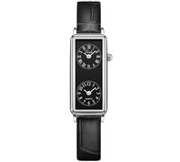 Gosasa Women’s Vintage Rectangle Watch Dual Time Zone Waterproof Ladies Quartz Analog Wristwatch with Two Dials, Roman & Arabic Numerals, Leather Strap for Travel & Business (Black)