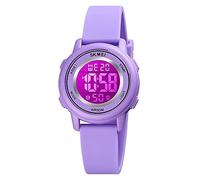 Gosasa Womens Digital Sport Watches with 7 Color LED Backlight 50M Waterproof Alarm Stopwatch Watch for Kids and Womens, Purple,