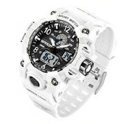 Gosasa Womens Digital Sports Watch 5ATM Waterproof Watch LED Light Large Face Analog Multifunctional Wrist Watches with Alarm Stopwatch Calendar Hourly Chime, white, Modern