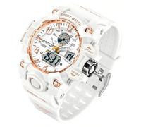 Gosasa Womens Digital Sports Watch 5ATM Waterproof Watch LED Light Large Face Analog Multifunctional Wrist Watches with Alarm Stopwatch Calendar Hourly Chime, A white rose gold