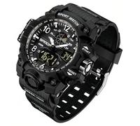 Gosasa Womens Digital Sports Watch 5ATM Waterproof Watch LED Light Large Face Analog Multifunctional Wrist Watches with Alarm Stopwatch Calendar Hourly Chime, all black