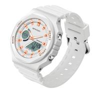 Gosasa Womens Digital Sports Watch 5ATM Waterproof Watch LED Light Large Face Analog Multifunctional Wrist Watches with Alarm Stopwatch Calendar Hourly Chime, Z White Rose Gold