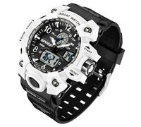 Gosasa Womens Digital Sports Watch 5ATM Waterproof Watch LED Light Large Face Analog Multifunctional Wrist Watches with Alarm Stopwatch Calendar Hourly Chime, white black