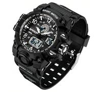 Gosasa Womens Digital Sports Watch 5ATM Waterproof Watch LED Light Large Face Analog Multifunctional Wrist Watches with Alarm Stopwatch Calendar Hourly Chime, hei bai