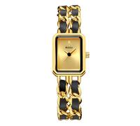 Gosasa Women's Elegant Dress Watch Chain Braid Band Fashion Square Bracelet Watches for Women Retro Minimalist Analog Quartz Waterproof Ladies Watch, Gold Black 01, Elegant