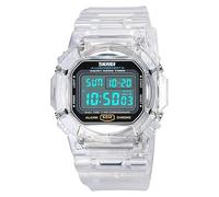 Gosasa Women's Men Youth Square Full Transparent Digital Watch Chronograph Countdown Dual Time Waterproof Watch, A White, Chronograph,Digital