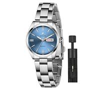Gosasa Women's Silver Stainless Steel Band Wrist Watches Fashion Quartz Analog Watch Small Face Ladies Dress Watch, Silver Blue, Casual