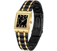 Gosasa Women's Silver Stainless Steel Band Wrist Watches Fashion Quartz Analog Watch Small Face Ladies Dress Watch, Z Black Gold, Casual