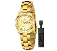 Gosasa Women's Silver Stainless Steel Band Wrist Watches Fashion Quartz Analog Watch Small Face Ladies Dress Watch, Full Gold, Casual