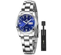 Gosasa Women's Silver Stainless Steel Band Wrist Watches Fashion Quartz Analog Watch Small Face Ladies Dress Watch, Blue, Casual