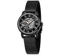 Gosasa Women's Skeleton Hand-Wind Mechanical Watch with Roman Numeral Dial, Black Silver L, Elegant