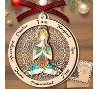GOSBLUE Yoga Ornaments for Christmas Tree, Yoga Ornament 2 Layer Wood & Acrylic Decoration, Yoga Namaste Keepsake Decor 2024, Gifts for Yoga Lovers, Meditation Gifts