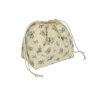 Gosect Large Makeup Bag, Cute Drawstring Cosmetic Bag with Canvas Lining, Floral Coquette Aesthetic Toiletry Bag, Travel Make Up Organizer Bag for Women and Girl, Blue Floral