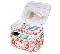 Gosect Makeup Bag, Portable Travel Make up Bag, Large Capacity Quilted Cosmetic Organizer Bag, Cute Floral Toiletry Bag for Women Girls(Pink Rose)