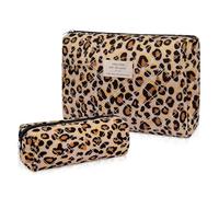 Gosect Makeup Bag, Portable Travel Make up Bag, Large Capacity Quilted Cosmetic Organizer Bag, Cute Floral Toiletry Bag for Women Girls, Leopard Print, Leopard Print