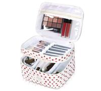 Gosect Makeup Bag, Portable Travel Make up Bag, Large Capacity Quilted Cosmetic Organizer Bag, Cute Floral Toiletry Bag for Women Girls (Strawberry