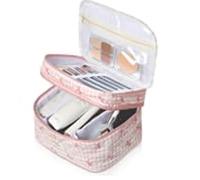 Gosect Makeup Bag, Portable Travel Make up Bag, Large Capacity Quilted Cosmetic Organizer Bag, Cute Floral Toiletry Bag for Women Girls (Pink Butterfly)