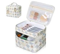 Gosect Makeup Bag, Portable Travel Make up Bag, Large Capacity Quilted Cosmetic Organizer Bag, Cute Floral Toiletry Bag for Women Girls, Flower Pattern, L, Cute