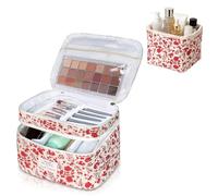 Gosect Makeup Bag, Quilted Cosmetic Bag Set, Drawstring Makeup Bag with Canvas Lining, Large Floral Toiletry Bag for Women Girls, Cute Cotton Flower Travel Organizer Bag (Floral Flower