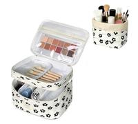 Gosect Makeup Bag, Quilted Cosmetic Bag Set, Drawstring Makeup Bag with Canvas Lining, Large Floral Toiletry Bag for Women Girls, Cute Cotton Flower Travel Organizer Bag (Black Flower