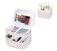 Gosect Makeup Bag, Quilted Cosmetic Bag Set, Drawstring Makeup Bag with Canvas Lining, Large Floral Toiletry Bag for Women Girls, Cute Cotton Flower Travel Organizer Bag (Strawberry