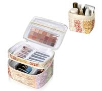 Gosect Makeup Bag, Quilted Cosmetic Bag Set, Drawstring Makeup Bag with Canvas Lining, Large Floral Toiletry Bag for Women Girls, Cute Cotton Flower Travel Organizer Bag (Floral Flower