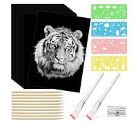 Gosera 127 Pcs Scratch Paper Art Set Wooden Styluses and Stencils for DIY Birthday Party Gift Supplies (8.5 X 11 Inch)