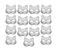 Gosera 15pcs DIY White Paper Cat Masks with Acrylic Paints - Hand-Painted Personalized Masks for Dance Parties,Celebrations Easy to Use