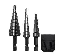 Gosera 3pcs 3-12mm 4-12mm 4-20mm HSS Straight Groove Step Drill Bit Set Wood Metal Hole Cutter Core Drill Bit Set
