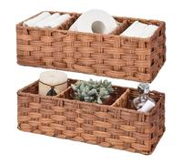 Gosera Bathroom Toilet Organizer,Back of Toilet Storage Basket,Waterproof Storage Baskets for Toilet Tank 3 Section 2Pack Brown