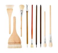 Gosera Ceramic Glaze Brush Set,for Acrylic Painting Artist Wool Brush Fan Brush Flat Brush for Watercolor Oil Art Painting 9Pcs