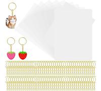 Gosera Heat Shrink Plastic Sheet Kit Shrink Papers 25 PCS Large Shrink Film Papers with 100 PCS Keychains for Kids (11.4x8inch)