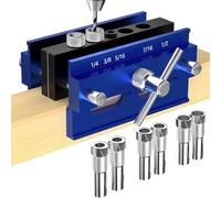 Gosera Self Centering Dowel Jig Kit, Drill Guide Jig Block for Straight Holes 6PCS Drill Bushings, for Woodworking, Adjustable